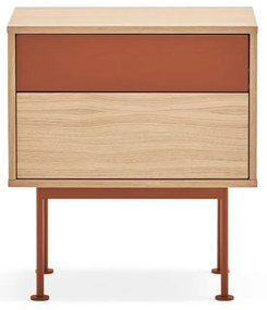 Yoko téglavörös éjjeliszekrény tölgyfa dekorral - Teulat