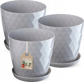 3 db-os Virágtartó Szett Állvánnyal Szürke 25cm