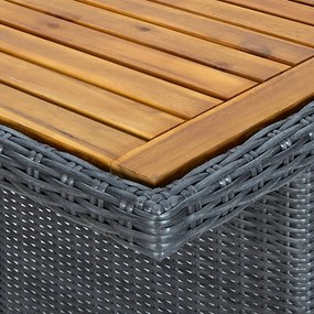 sötétszürke polyrattan és tömör akácfa kerti asztal