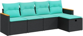 vidaXL 5 részes fekete polyrattan kerti kanapészett párnákkal