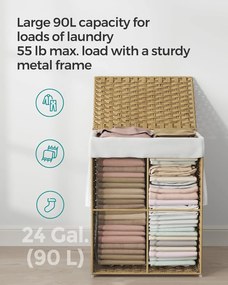 Szennyestartó, 90 literes, szintetikus rattan ruháskosár natúr