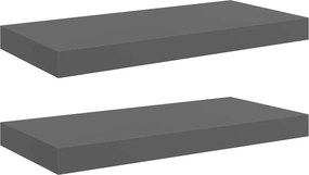 vidaXL 2 db magasfényű szürke MDF lebegő fali polc 50 x 23 x 3,8 cm
