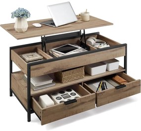 VASAGLE magasságban állítható dohányzóasztal, 50 × 100 cm, karamellbarna–tintafekete színben