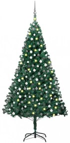 Zöld PVC műkarácsonyfa LED-fényekkel és gömbszettel 210 cm
