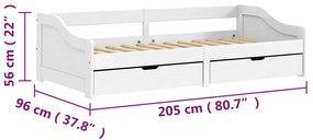 IRUN fehér tömör fenyőfa kanapéágy 2 fiókkal 90 x 200 cm