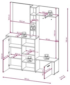 KEVIN előszobafal tükörrel, barna/fehér