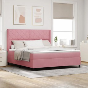 Boxspring Ágy Matrac &amp; LED Rózsaszín 180x200 cm Bársony