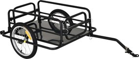 HOMCOM Kerékpár utánfutó Teheráló utánfutó 40 kg Kapacitású Szállító Kocsi Acél Fekete 139 x 71.5 x 49 cm | Aosom