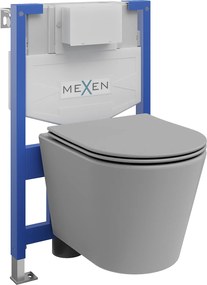 Mexen Fenix XS-F, süllyesztett modul és Rico falra szerelhető WC, lassan eső üléssel, világosszürke matt, 68030724061