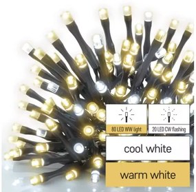 Led fényfüzér , sorolható , beltéri/ kültéri , 100 led , 10 m , meleg/hideg fehér , időzíthető , IP44 , standard