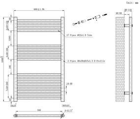 Egyenes törölközőszárító radiátor 1000x600 mm fehér