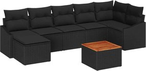 vidaXL Kerti Kanapé Szett párnával 8 pcs Fekete polirattan