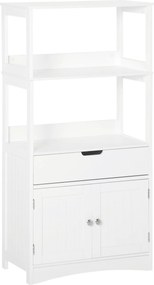 Kleankin Fürdőszobaszekrény 3 Polccal, Fiókkal és 2 Ajtóval – Modern Padlószekrény Konyhába, Hálószobába és Nappaliba 60x33x122.5 cm Fehér | Aosom