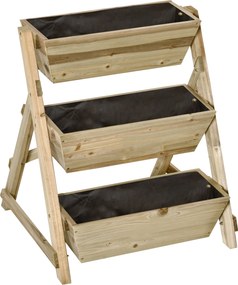 Outsunny 3-Szintes Fapréna Függőleges Virágágyás Nem Szőtt Anyaggal és Drainy Lyukakkal Városi Kert Növényekhez Virágcserepekhez 71x61x77 cm Természet