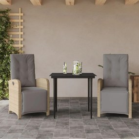 3 részes bézs polyrattan bisztrógarnitúra párnával