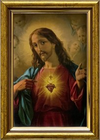 Vászonkép 18x13 Jézus Krisztus Jézus Szíve Arany Díszített Fa Keret