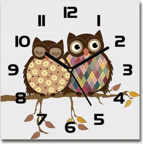 Négyzet alakú üveg falióra Két bagoly egy ágon 30x30