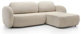 OLBIA jobbos, L-alakú, kihúzható sarokkanapé tárolóval, bézs