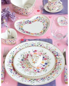 Virág mintás porcelán szív alakú kínáló tálca 20x19 cm díszdobozban Easy Life Mon Amour