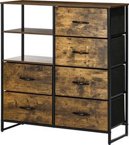 HOMCOM Szövet Fiókos Tároló Szekrény 6 Fiókkal, Acélkeretes Polcos Szekrény Hálószobába, Nappaliba Rusztikus Barna | Aosom