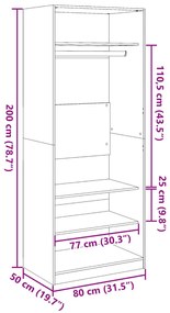 betonszürke szerelt fa ruhásszekrény 80 x 50 x 200 cm