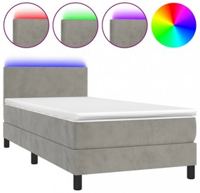 világosszürke bársony rugós és LED-es ágy matraccal 80 x 200 cm