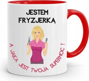 Piros Fodrász Bögre Az Én Szupererőm fényképes nyomtatással
