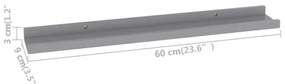 4 db szürke fali polc 60 x 9 x 3 cm
