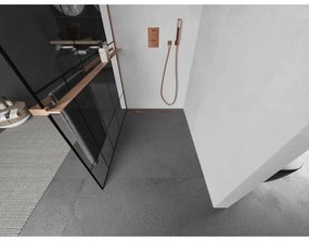 Mexen Kioto+, Walk-In zuhanyparaván polccal és akasztóval 110 x 200 cm, 8 mm átlátszó üveg fekete mintás, réz matt profil, 800-110-121-65-78