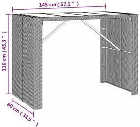 barna polyrattan kerti asztal üveglappal 145 x 80 x 110 cm