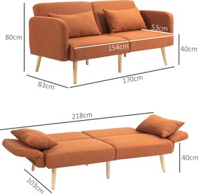 HOMCOM 3SzemĂ©lyes ĂtalakĂthatĂł KanapĂ©, 2SzemĂ©lyes Kanapéågy, DĆlhessen HĂĄttĂĄmla Ă©s ĂllĂthatĂł KarfĂĄk, VĂĄszonhatĂĄsĂș Szövet, Tömör Fa LĂĄbbal, 2 MoshatĂł P