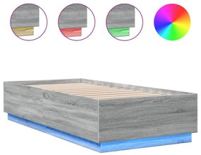 szürke sonoma színű szerelt fa ágykeret LED-del 90 x 200 cm