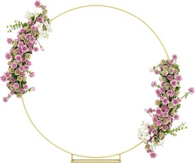 Outsunny Kerek Fém Kerti Ív Rózsákhoz, Esküvői Ív Porfestett, Időjárásálló Felülettel, Mászó Növények Díszítéséhez, Terasz 230x28x234 cm Arany | Aosom