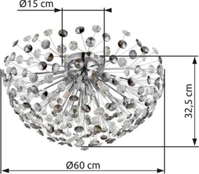 Globo 64135D1C Mennyezeti lámpa, krómozott fém, füstszínű/átlátszó K9 kristályok, ø: 600mm, M: 325mm, izzókkal/10676/: 6x G9 LED 3.5W 230V, 350lm forrás, 350lm kimenet, 3000K