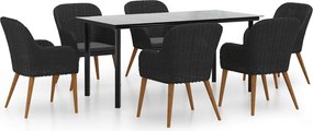 vidaXL 7 részes fekete kerti étkezőgarnitúra párnákkal