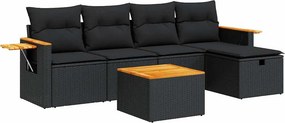 vidaXL 6 részes fekete polyrattan kerti ülőgarnitúra párnákkal