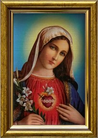 Vászonkép 18x13 Mária Szíve Arany Díszített Fa Keret