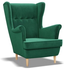 Uszak fotel, bársony, zöld