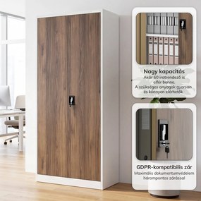 Fém irodai dokumentumszekrény, fehér / dió, 900x1950x400 mm: JAN H Eco Design