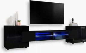 komodee Rtv szekrény Merano Front fényes üveg polcok Kék Led