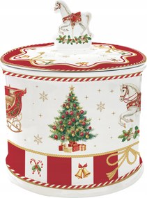 Karácsonyi porcelán tároló fedéllel14 cm Hintázó ló