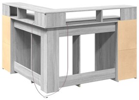 szürke sonoma színű szerelt fa LED-es íróasztal 130x130x91 cm