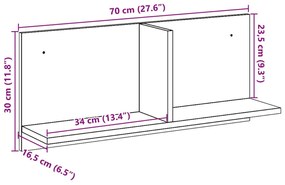 antik fa színű szerelt fa faliszekrény 70 x 16,5 x 30 cm