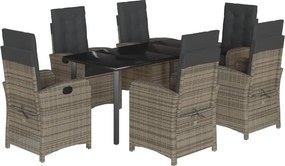vidaXL 7 részes szürke polyrattan kerti étkezőgarnitúra párnával