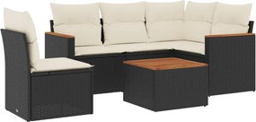 vidaXL 6 részes fekete polyrattan kerti ülőgarnitúra párnákkal
