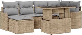 vidaXL Kerti Kanapé Szett párnával 7 pcs Bézs Poli rattan