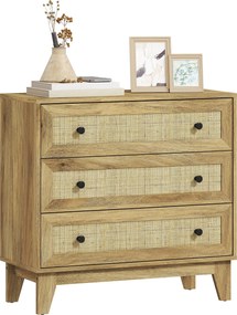 HOMCOM Keskeny Fiókos Széke 3 Fiókkal Rattan Elemmel és Emelt Talppal 80x35x76 cm Természetes | Aosom