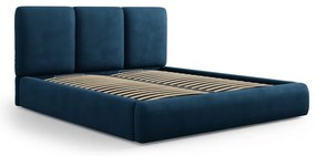 Sötétkék kárpitozott ágyneműtartós franciaágy ágyráccsal 200x200 cm Brody – Mazzini Beds