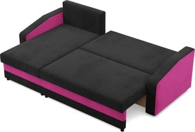Hewlet sarokkanapé, 2 ágyneműtartóval, szövet anyag, univerzális oldal, hab töltet, fekete - rózsaszín