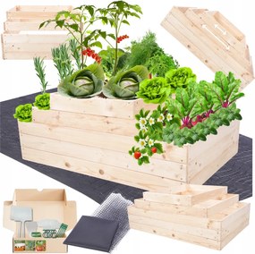 Magasított ágyás lépcsőzetes állítható fa virágtartó 45x120x80